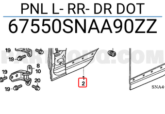 Honda 67550SNAA90ZZ PNL L- RR- DR DOT