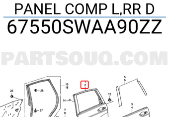 Honda 67550SWAA90ZZ PANEL COMP L,RR D