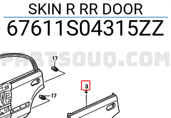 Honda 67611S04315ZZ SKIN R RR DOOR