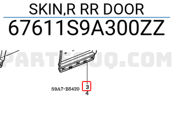 Honda 67611S9A300ZZ SKIN,R RR DOOR