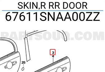 Honda 67611SNAA00ZZ SKIN,R RR DOOR