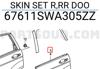 Honda 67611SWA305ZZ SKIN SET R,RR DOO