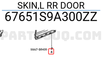 Honda 67651S9A300ZZ SKIN,L RR DOOR