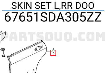 Honda 67651SDA305ZZ SKIN SET L,RR DOO