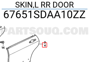Honda 67651SDAA10ZZ SKIN,L RR DOOR