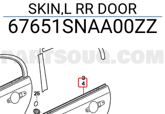 Honda 67651SNAA00ZZ SKIN,L RR DOOR