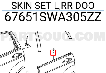 Honda 67651SWA305ZZ SKIN SET L,RR DOO