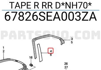 Honda 67826SEA003ZA TAPE R RR D*NH70*