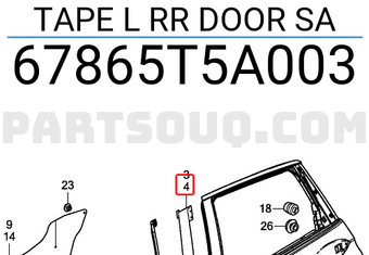 Honda 67865T5A003 TAPE L RR DOOR SA