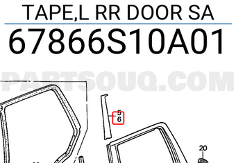 Honda 67866S10A01 TAPE,L RR DOOR SA