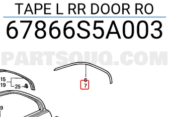 Honda 67866S5A003 TAPE L RR DOOR RO