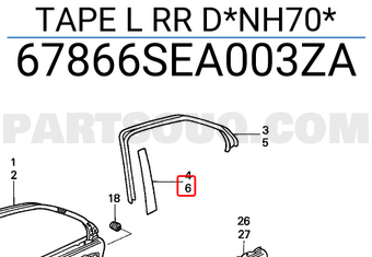 Honda 67866SEA003ZA TAPE L RR D*NH70*