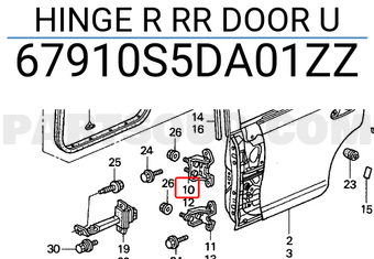 Honda 67910S5DA01ZZ HINGE R RR DOOR U