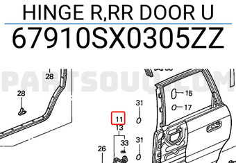 Honda 67910SX0305ZZ HINGE R,RR DOOR U