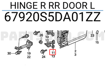 Honda 67920S5DA01ZZ HINGE R RR DOOR L