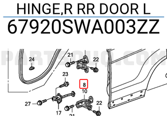 Honda 67920SWA003ZZ HINGE,R RR DOOR L