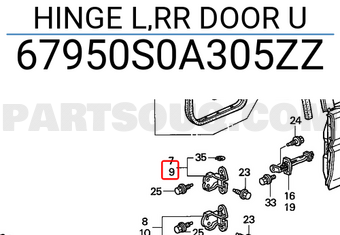 Honda 67950S0A305ZZ HINGE L,RR DOOR U