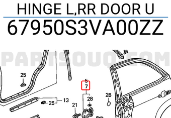 Honda 67950S3VA00ZZ HINGE L,RR DOOR U