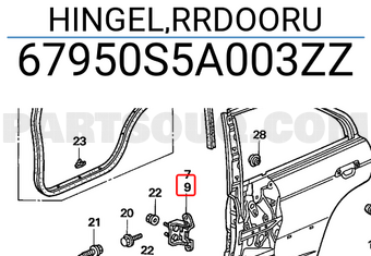 Honda 67950S5A003ZZ HINGEL,RRDOORU