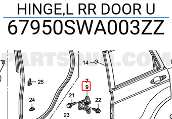 Honda 67950SWA003ZZ HINGE,L RR DOOR U
