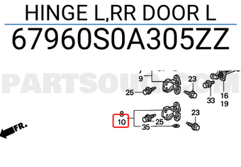 Honda 67960S0A305ZZ HINGE L,RR DOOR L