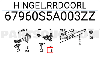 Honda 67960S5A003ZZ HINGEL,RRDOORL