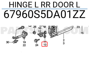 Honda 67960S5DA01ZZ HINGE L RR DOOR L