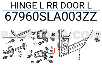 Honda 67960SLA003ZZ HINGE L RR DOOR L