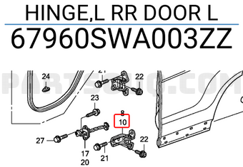 Honda 67960SWA003ZZ HINGE,L RR DOOR L