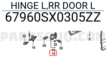 Honda 67960SX0305ZZ HINGE L,RR DOOR L