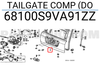Honda 68100S9VA91ZZ TAILGATE COMP (DO