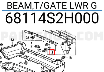 Honda 68114S2H000 BEAM,T/GATE LWR G