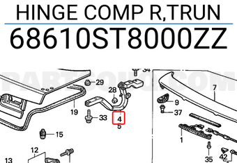 Honda 68610ST8000ZZ HINGE COMP R,TRUN
