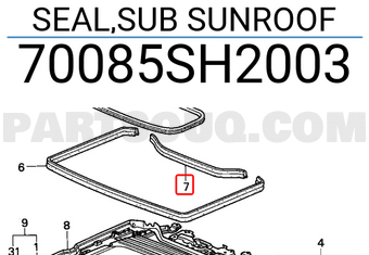 Honda 70085SH2003 SEAL,SUB SUNROOF