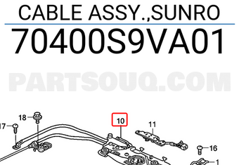 Honda 70400S9VA01 CABLE ASSY.,SUNRO