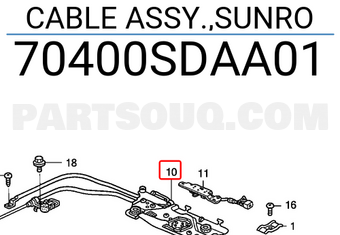 Honda 70400SDAA01 CABLE ASSY.,SUNRO
