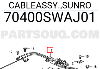 Honda 70400SWAJ01 CABLEASSY.,SUNRO