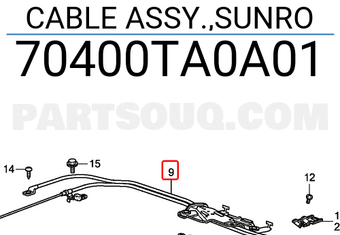 Honda 70400TA0A01 CABLE ASSY.,SUNRO