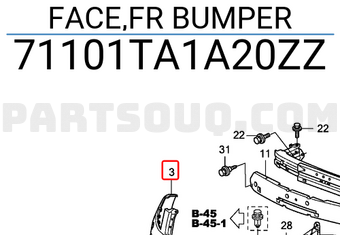 Honda 71101TA1A20ZZ FACE,FR BUMPER