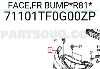 Honda 71101TF0G00ZP FACE,FR BUMP*R81*