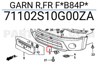 Honda 71102S10G00ZA GARN R,FR F*B84P*