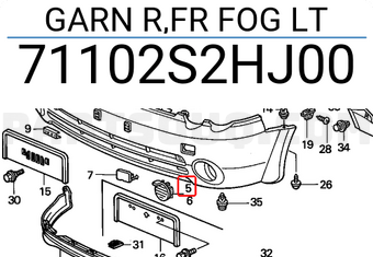 Honda 71102S2HJ00 GARN R,FR FOG LT