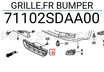 Honda 71102SDAA00 GRILLE,FR BUMPER