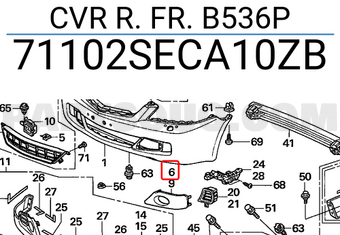 Honda 71102SECA10ZB CVR R. FR. B536P