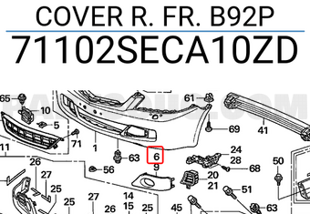 Honda 71102SECA10ZD COVER R. FR. B92P