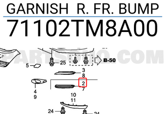 Honda 71102TM8A00 GARNISH R. FR. BUMP