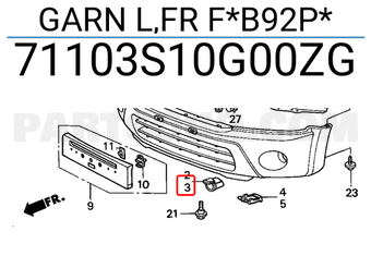 Honda 71103S10G00ZG GARN L,FR F*B92P*