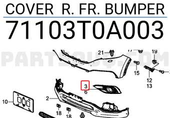 Honda 71103T0A003 COVER R. FR. BUMPER