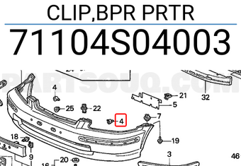 Honda 71104S04003 CLIP,BPR PRTR