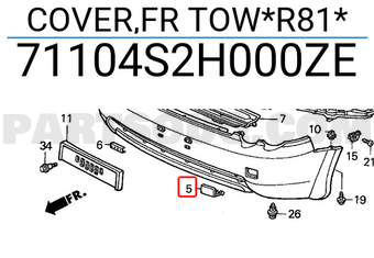 Honda 71104S2H000ZE COVER,FR TOW*R81*
